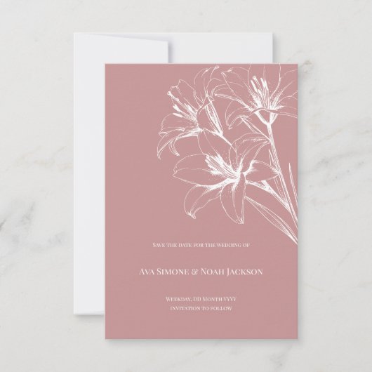 Pink Lily Kontur Wedding Save The Date (Vorderseite)