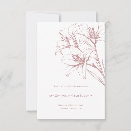 Pink Lily Kontur Wedding Save The Date (Vorderseite)