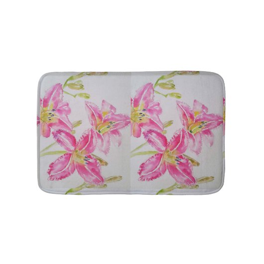 Pink Lily Lilien Aquarellbilder Badematte (Vorderseite)