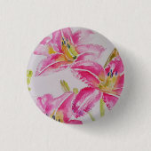 Pink Lily Lilien Aquarellbilder Button (Vorderseite)