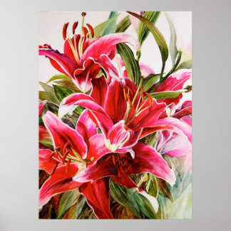 Pink Lily Original Botanic Print Leinwand Poster
