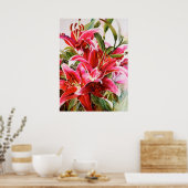 Pink Lily Original Botanic Print Leinwand Poster (Küche)