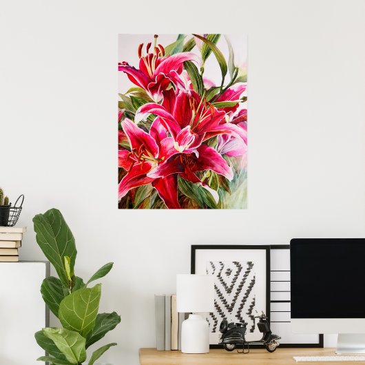 Pink Lily Original Botanic Print Leinwand Poster (Heimbüro)