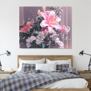 Pink Lily Pearls Bouquet Wrapped Canvas Leinwanddruck