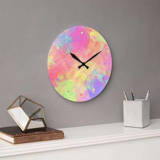 Pink Lime Green Lila Blue Polygon Art Pattern Cl Große Wanduhr (Büro)