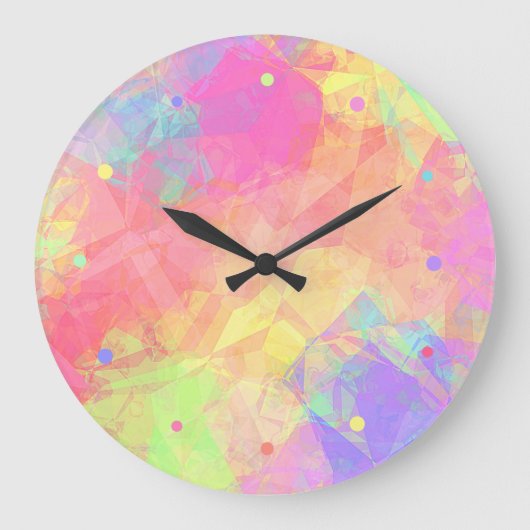 Pink Lime Green Lila Blue Polygon Art Pattern Cl Große Wanduhr (Vorderseite)