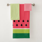 Pink Lime Green Watermelon Sommerfruchtmuster Badhandtuch Set (Insitu)