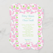 Pink & Limon Whale Baby Dusche Einladung (Vorne/Hinten)
