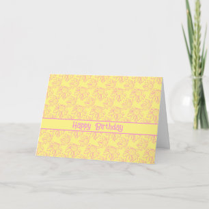 Pink Line Blume Muster Gelbes Glück Geburtstag Karte