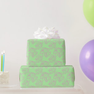 Pink Line Gezeichnet Blume Muster auf Grün Geschenkpapier