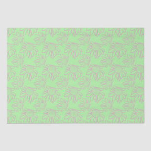 Pink Line Gezeichnet Blume Muster auf Grün Seidenpapier