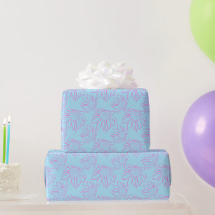 Pink Line Gezeichnet Blume Muster auf hellblau Geschenkpapier