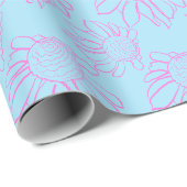 Pink Line Gezeichnet Blume Muster auf hellblau Geschenkpapier (Rolleneckpunkt)