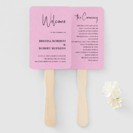Pink Linen Einfache schwarze Schrift Hochzeitshand Fächer