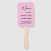 Pink Linen Einfache schwarze Schrift Hochzeitshand Fächer (Vorderseite)