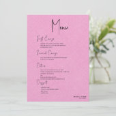 Pink Linen Einfaches Black Script Wedding Menu Einladung (Stehend Vorderseite)