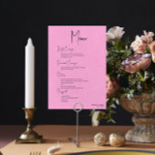 Pink Linen Einfaches Black Script Wedding Menu Einladung