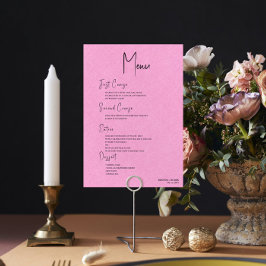 Pink Linen Einfaches Black Script Wedding Menu Einladung