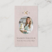 Pink Linen Elegant Chic Bakery Gold Whisk Photo Visitenkarte (Vorderseite)