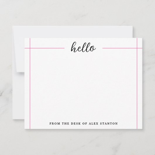 Pink Lines Hello from Desk of Mitteilungskarte (Vorderseite)