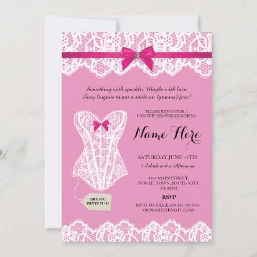 Pink Lingerie Dusche Brautparty Corset lädt ein Einladung (Vorderseite)
