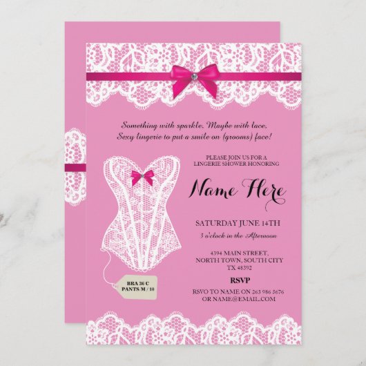 Pink Lingerie Dusche Brautparty Corset lädt ein Einladung (Vorne/Hinten)