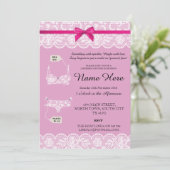 Pink Lingerie Dusche Brautparty Lace Bow lädt ein Einladung (Stehend Vorderseite)