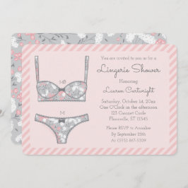 Pink Lingerie Dusche Graue Blume Einladung