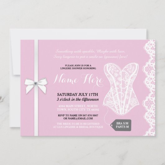 Pink Lingerie Dusche Invite White Lace Bridal Einladung (Vorderseite)