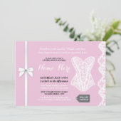 Pink Lingerie Dusche Invite White Lace Bridal Einladung (Stehend Vorderseite)