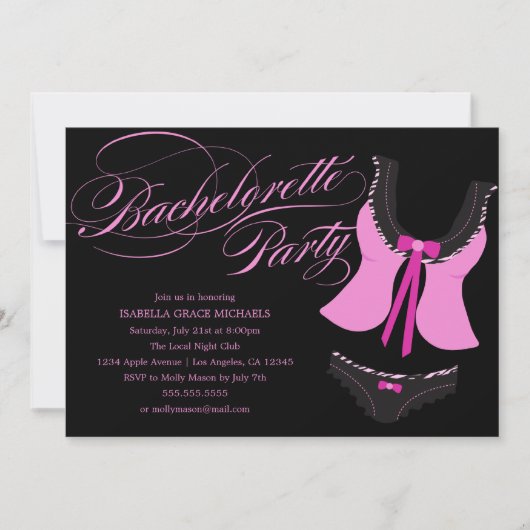 Pink Lingerie Junggeselinnen-Abschied | Party Einl Einladung (Vorderseite)