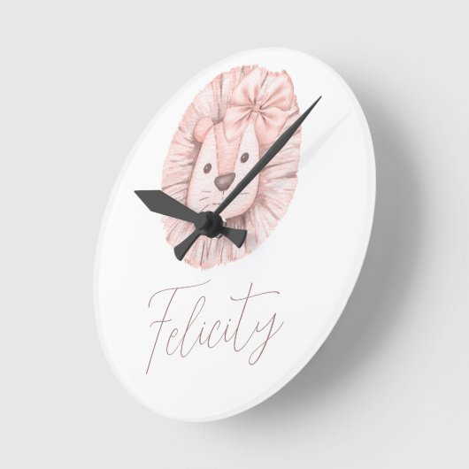 Pink Lion Boho Kinderzimmer Runde Wanduhr (Winkel)