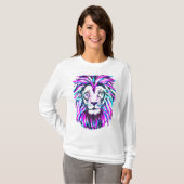 Pink Lion Face - Lila Lion Head - Weißer T - Shirt (Vorne ganz)
