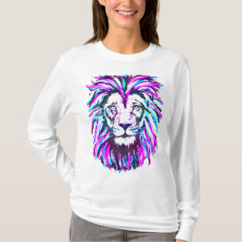Pink Lion Face - Lila Lion Head - Weißer T - Shirt