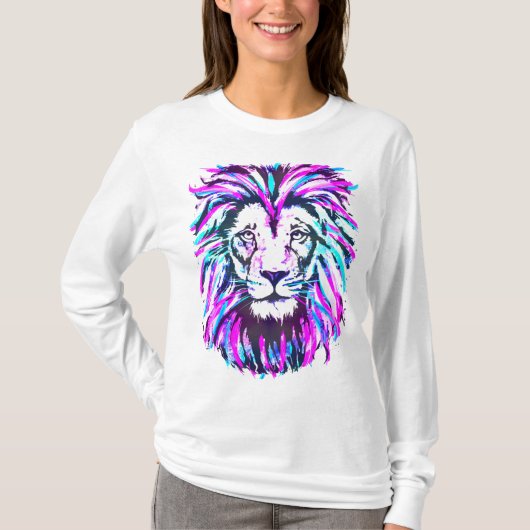 Pink Lion Face - Lila Lion Head - Weißer T - Shirt (Vorderseite)