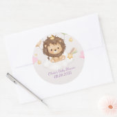 Pink lion girl baby shower runder aufkleber (Umschlag)