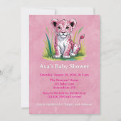 Pink Lion Girl Babydusche Einladung (Vorderseite)