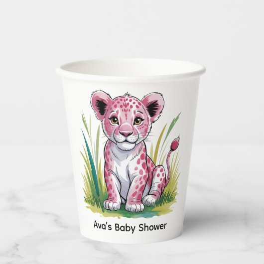 Pink Lion Girl Babydusche Pappbecher (Vorderseite)