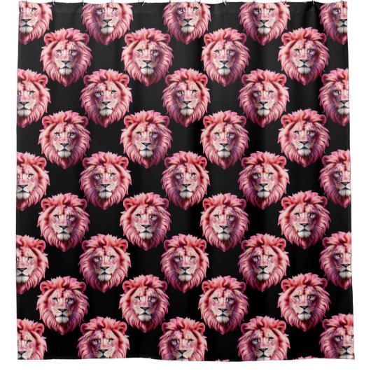Pink Lion Head Animal Pattern Design - Black Duschvorhang (Vorderseite)