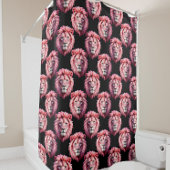 Pink Lion Head Animal Pattern Design - Black Duschvorhang