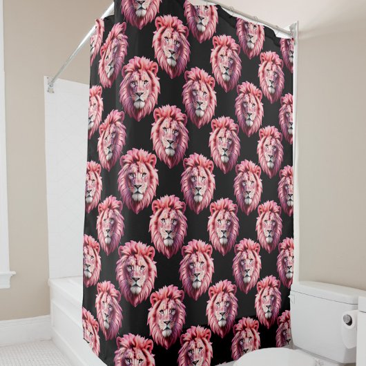 Pink Lion Head Animal Pattern Design - Black  Duschvorhang
