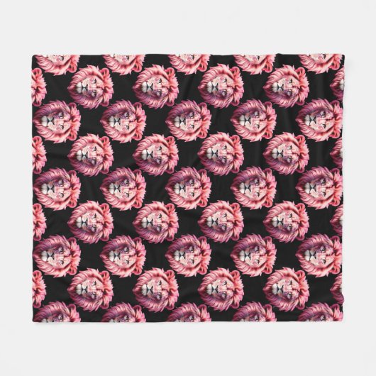 Pink Lion Head Animal Pattern Design - Black  Fleecedecke (Vorderseite (Horizontal))