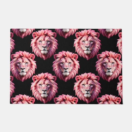 Pink Lion Head Animal Pattern Design - Black Fußmatte (Vorderseite)