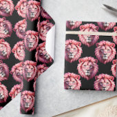 Pink Lion Head Animal Pattern Design - Black  Geschenkpapier