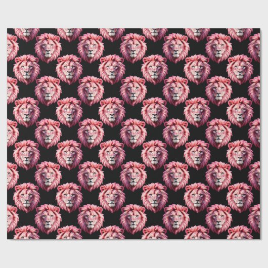 Pink Lion Head Animal Pattern Design - Black  Geschenkpapier (Flach)