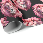 Pink Lion Head Animal Pattern Design - Black Geschenkpapier (Rolleneckpunkt)