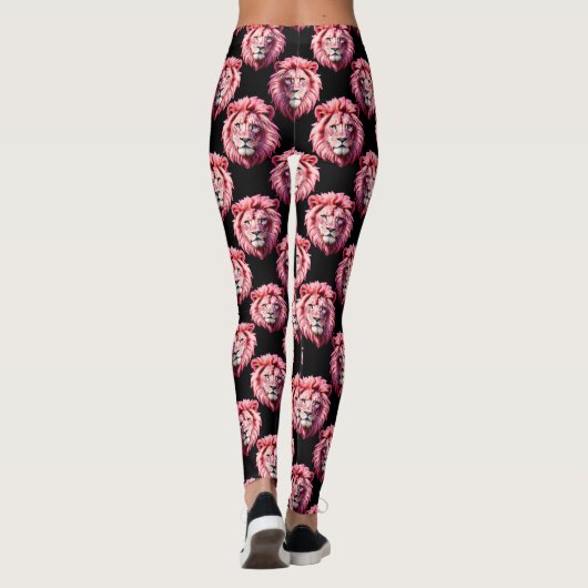 Pink Lion Head Animal Pattern Design - Black  Leggings (Rückseite)