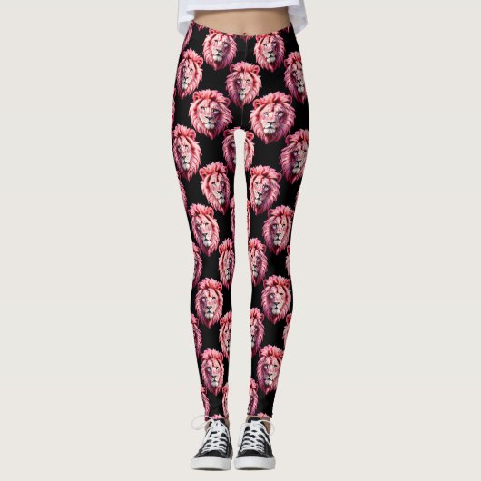 Pink Lion Head Animal Pattern Design - Black  Leggings (Vorderseite)