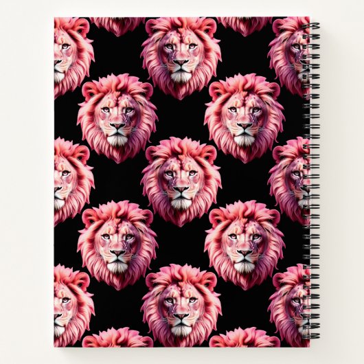 Pink Lion Head Animal Pattern Design - Black Notizblock (Rückseite)