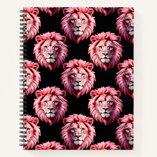 Pink Lion Head Animal Pattern Design - Black Notizblock (Vorderseite)